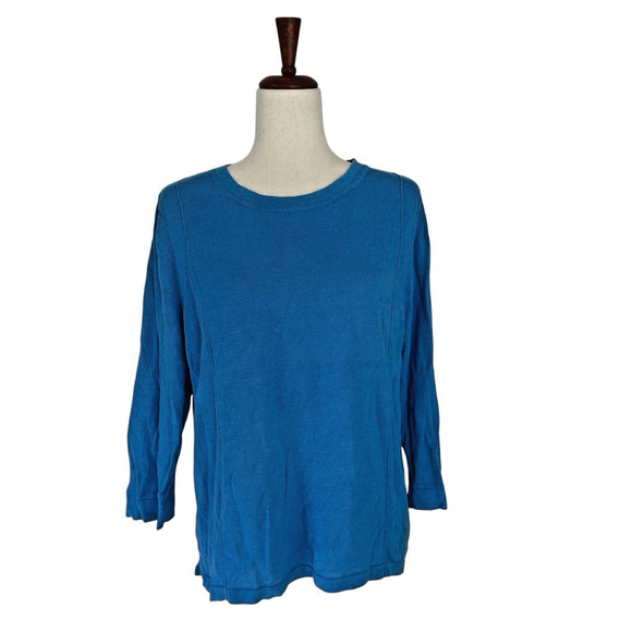 J. Jill Blue Linen Sweater Top Large Linen & Cotton Blend Lagenlook Breezy Boho - Picture 1 of 10